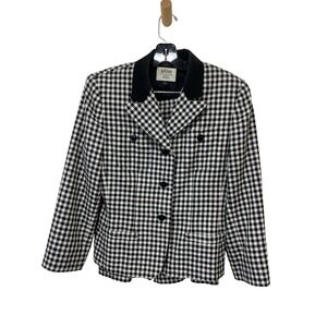 Kasper ASL Blazer Skirt Set‎ Houndstooth Plaid Career Velvet Trim Size 10